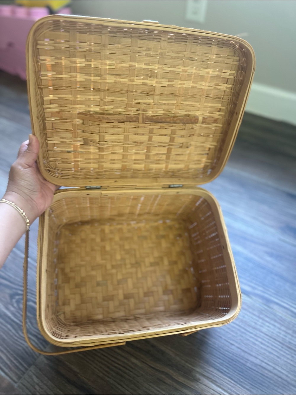 Vintage Antique Woven Picnic Basket in Natural and Brown - Picture 15 of 16